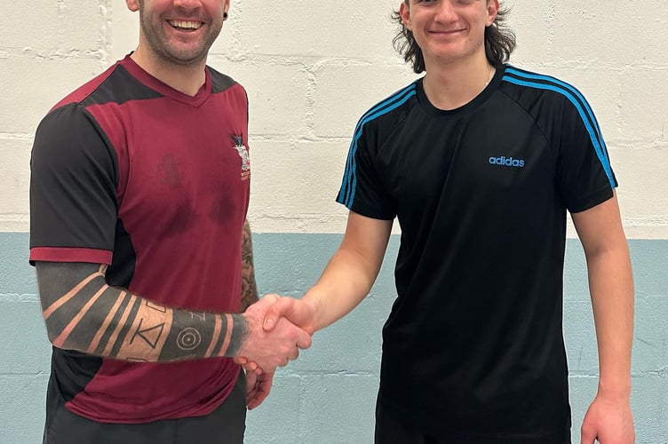 New signing Keith Maynard (right) with Werrington's new director of cricket, Adam Hodgson