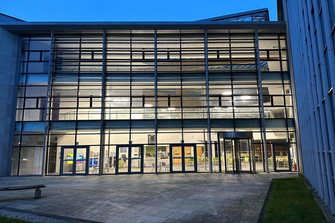 Bodmin's Chy Trevail building lit up at night