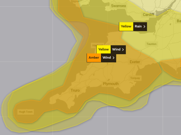 The Met Office's yellow and amber warnings for later this week