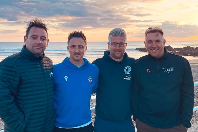 Bude Town's new management team. From left: Rob Francis (head coach), Steve Hackett (manager), Liam Dart (assistant manager) and Karl Tweitman (fitness coach).