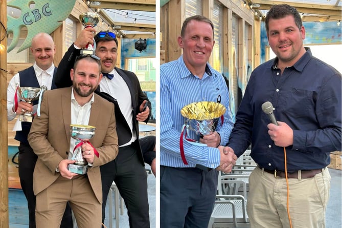 Ben Hancock (front of left picture) was named Players' Player of the Year while Dave Gregory (right picture, left) was recognised for his work with the women's team.