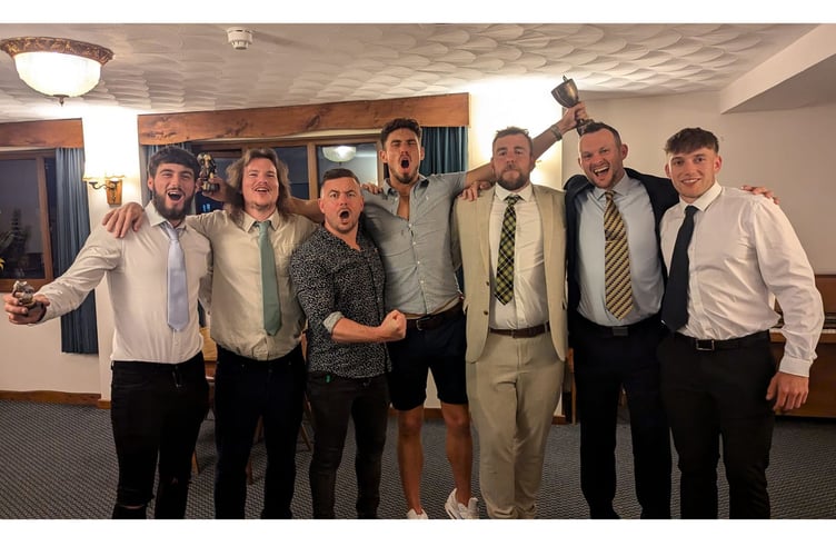 Some of Delabole United's trophy winners from the 2023/24 season. From left: Bradley Travers, Dean Broadhurst, Martyn Cockcroft, Jezra Mackenzie, Davey Tilley, Mark Luxton and Harry Page.