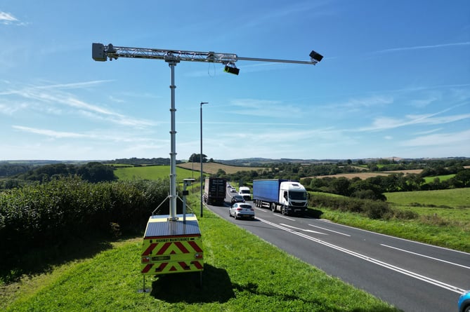 An aerial view of an Acusensus camera trailer on the A38 at Landrake 3