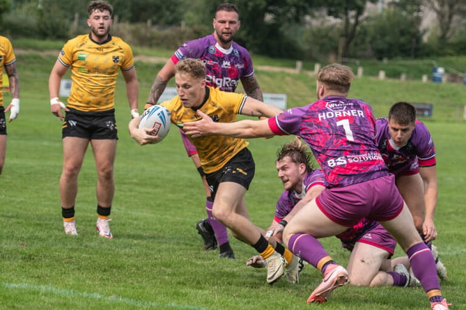 Aussie Cameron Brown runs through for his 14th try of the season for Cornwall against Midlands Hurricanes on Sunday.