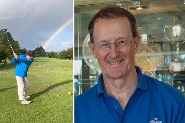 Left: Nigel Coulson-Stevens prepares to hit his drive during his impressive solo effort, while Keith Abbott (right) was all smiles after winning the Individual Nicklaus Summer Knockout. Picture: St Mellion Golf Club