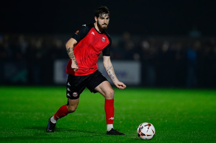 Sam Sanders of Truro City during the National League South match between Truro City and Chippenham at Truro Sports Hub on 5 November 2024  Photo: Phil Mingo/PPAUK