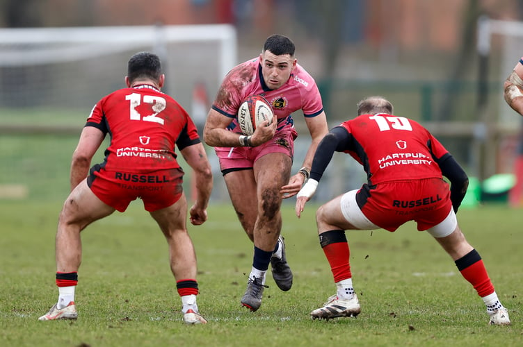 Exeter Chiefs centre Will Rigg in Premiership Rugby Cup action against Hartpury